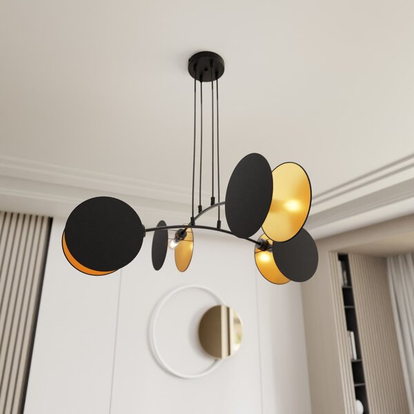 Lampadario a Sospensione MOTIF 4 in Acciaio e Tessuto 4xE14