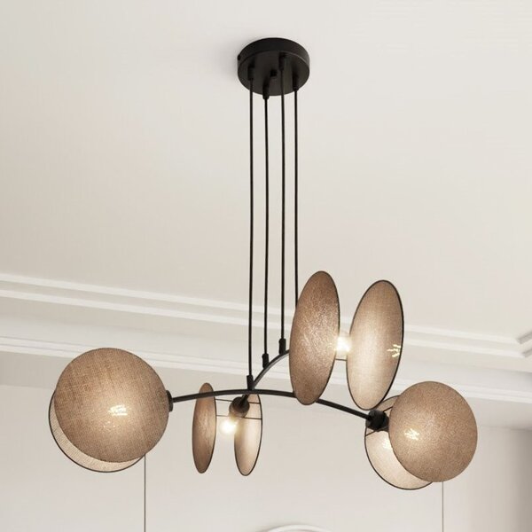 Lampadario a Sospensione MOTIF 4 in Acciaio e Tessuto 4xE14