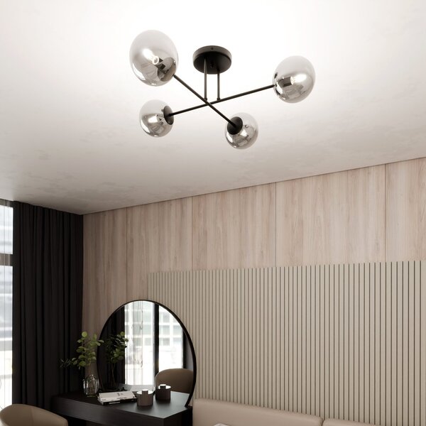 Lampadario da Soffitto in Acciaio ROMA 4 Nero 4xE14