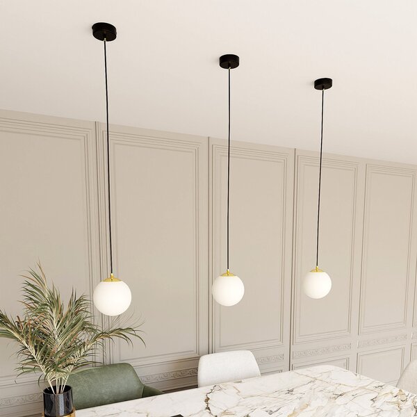 Lampadario a Sospensione in Acciaio ROYAL 1 Nero/Bianco e Oro E14