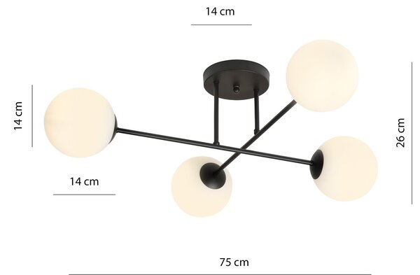 Lampadario da Soffitto in Acciaio ROMA 4 Nero 4xE14