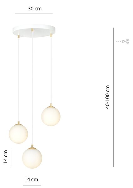 Lampadario a sospensione in Acciaio ROYAL 3 Nero/Bianco e Oro 3xE14