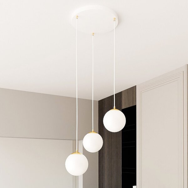Lampadario a sospensione in Acciaio ROYAL 3 Nero/Bianco e Oro 3xE14
