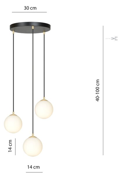 Lampadario a sospensione in Acciaio ROYAL 3 Nero/Bianco e Oro 3xE14