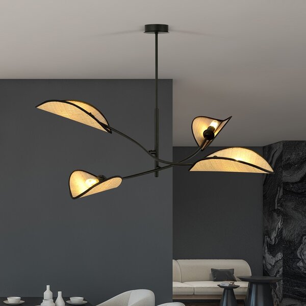 Lampadario a Sospensione in Acciaio e Tessuto LOTUS 4 Nero 4xE14