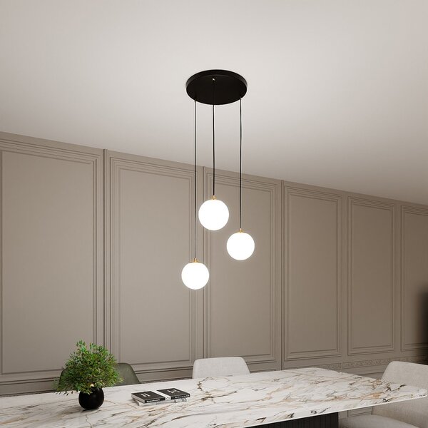 Lampadario a sospensione in Acciaio ROYAL 3 Nero/Bianco e Oro 3xE14