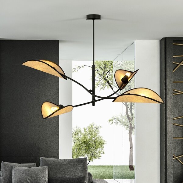 Lampadario a Sospensione in Acciaio e Tessuto LOTUS 4 Nero 4xE14