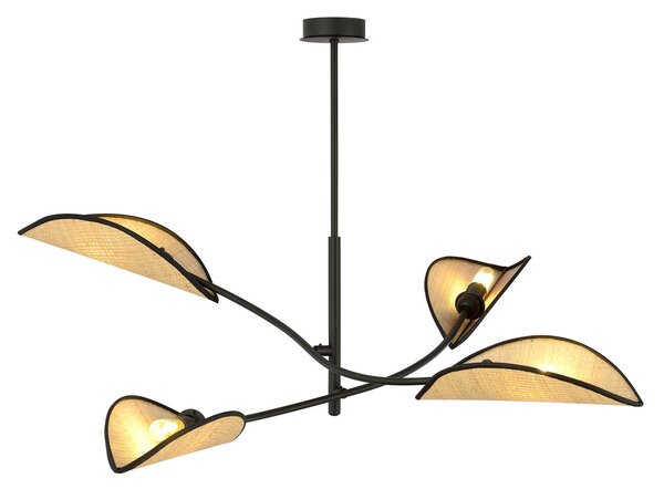 Lampadario a Sospensione in Acciaio e Tessuto LOTUS 4 Nero 4xE14