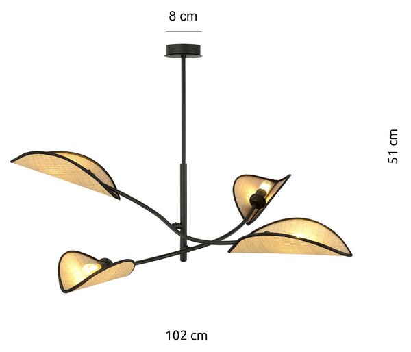 Lampadario a Sospensione in Acciaio e Tessuto LOTUS 4 Nero 4xE14
