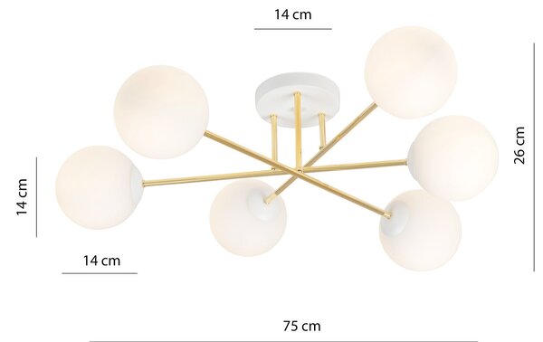 Lampadario da Soffitto in Acciaio e Vetro MAGNUM 6 Bianco Oro 6xE14