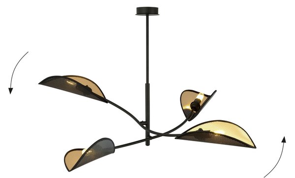 Lampadario a Sospensione in Acciaio e Tessuto LOTUS 4 Nero 4xE14