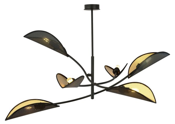 Lampadario a Sospensione in Acciaio e Tessuto LOTUS 6 Nero 6xE14