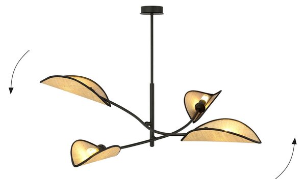 Lampadario a Sospensione in Acciaio e Tessuto LOTUS 4 Nero 4xE14