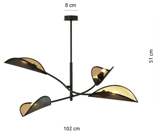 Lampadario a Sospensione in Acciaio e Tessuto LOTUS 4 Nero 4xE14
