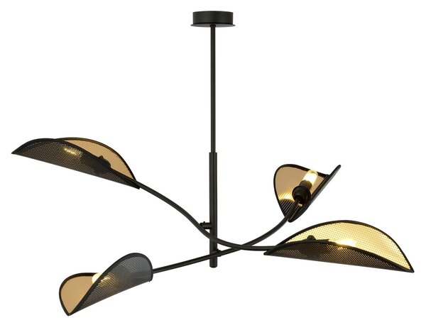 Lampadario a Sospensione in Acciaio e Tessuto LOTUS 4 Nero 4xE14