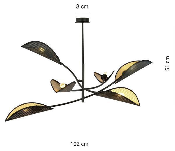 Lampadario a Sospensione in Acciaio e Tessuto LOTUS 6 Nero 6xE14