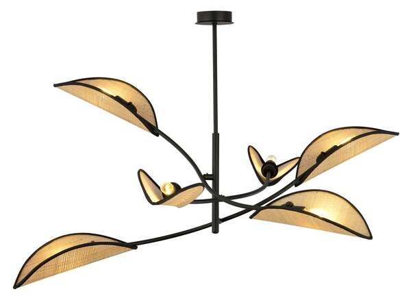Lampadario a Sospensione in Acciaio e Tessuto LOTUS 6 Nero 6xE14