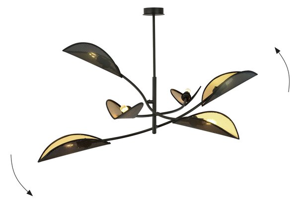 Lampadario a Sospensione in Acciaio e Tessuto LOTUS 6 Nero 6xE14