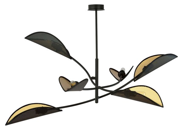 Lampadario a Sospensione in Acciaio e Tessuto LOTUS 6 Nero 6xE14