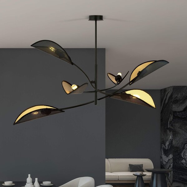 Lampadario a Sospensione in Acciaio e Tessuto LOTUS 6 Nero 6xE14