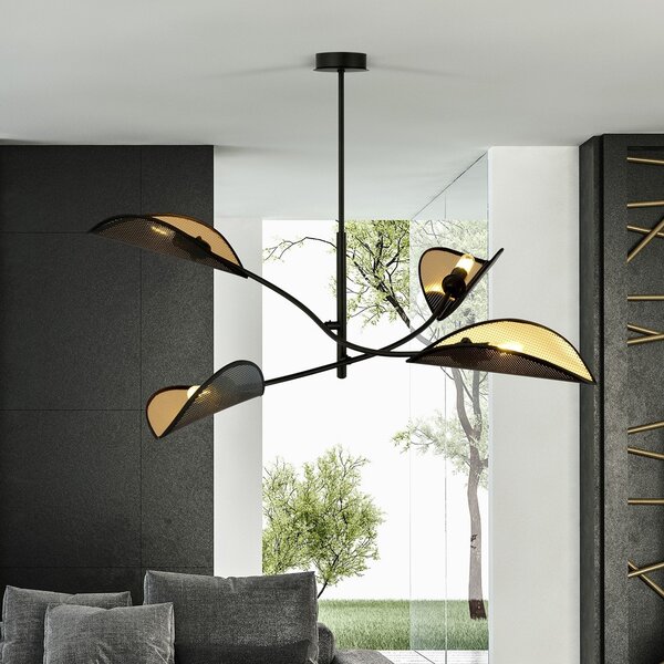 Lampadario a Sospensione in Acciaio e Tessuto LOTUS 4 Nero 4xE14