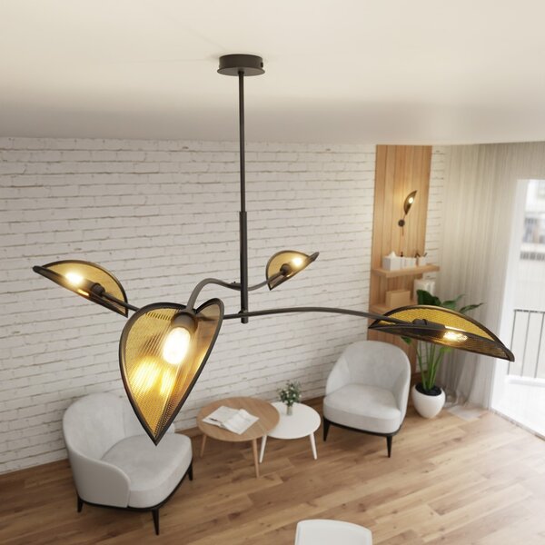 Lampadario a Sospensione in Acciaio e Tessuto LOTUS 4 Nero 4xE14