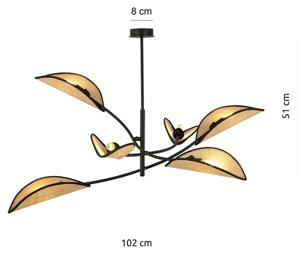 Lampadario a Sospensione in Acciaio e Tessuto LOTUS 6 Nero 6xE14