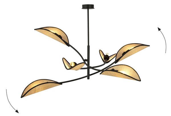 Lampadario a Sospensione in Acciaio e Tessuto LOTUS 6 Nero 6xE14