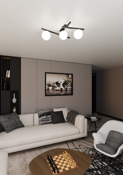 Lampadario da Soffitto in Acciaio e Vetro SMART 3 Nero 3xE14