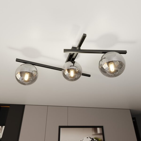 Lampadario da Soffitto in Acciaio e Vetro SMART 3 Nero 3xE14