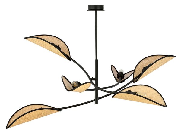Lampadario a Sospensione in Acciaio e Tessuto LOTUS 6 Nero 6xE14