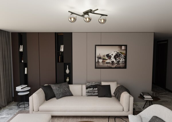 Lampadario da Soffitto in Acciaio e Vetro SMART 3 Nero 3xE14