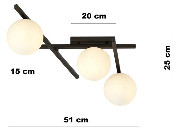 Lampadario da Soffitto in Acciaio e Vetro SMART 3 Nero 3xE14