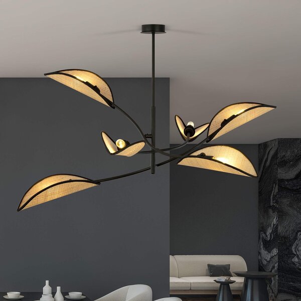 Lampadario a Sospensione in Acciaio e Tessuto LOTUS 6 Nero 6xE14