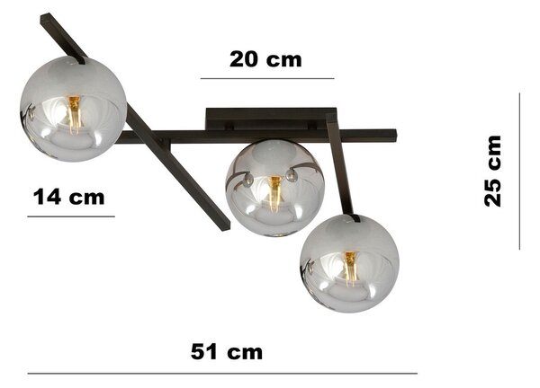 Lampadario da Soffitto in Acciaio e Vetro SMART 3 Nero 3xE14