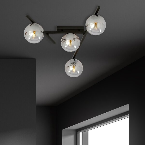 Lampadario da Soffitto in Acciaio e Vetro SMART 4 Nero 4xE14