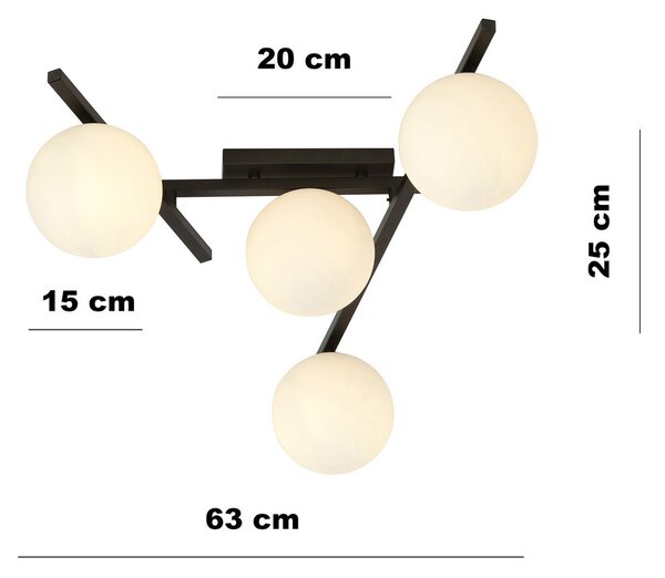 Lampadario da Soffitto in Acciaio e Vetro SMART 4 Nero 4xE14