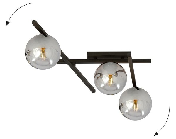 Lampadario da Soffitto in Acciaio e Vetro SMART 3 Nero 3xE14