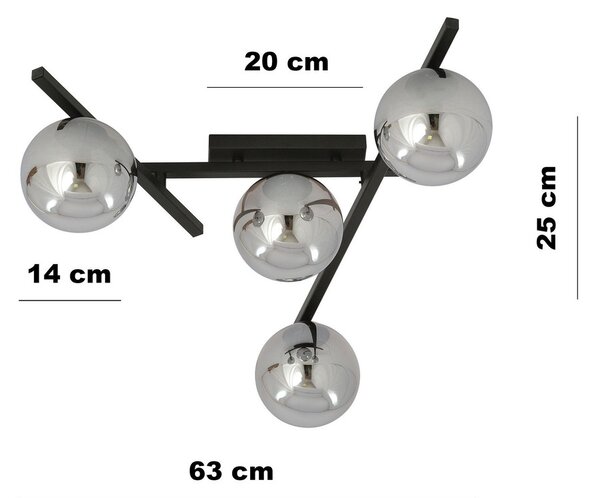 Lampadario da Soffitto in Acciaio e Vetro SMART 4 Nero 4xE14