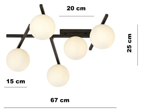 Lampadario da Soffitto in Acciaio e Vetro SMART 5 Nero 5xE14