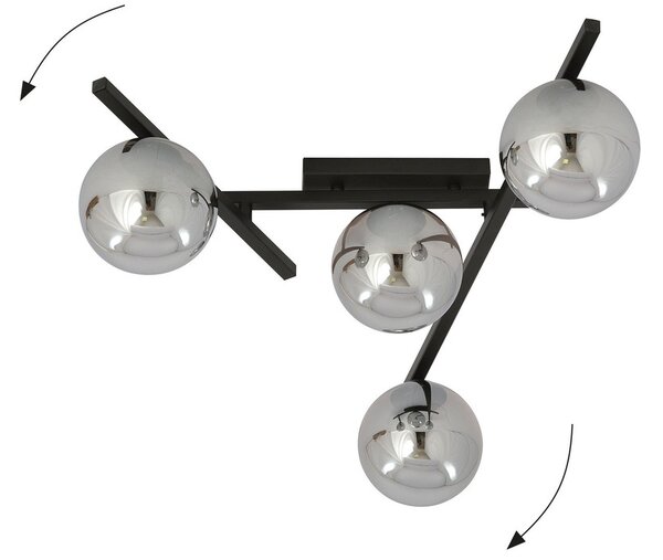 Lampadario da Soffitto in Acciaio e Vetro SMART 4 Nero 4xE14