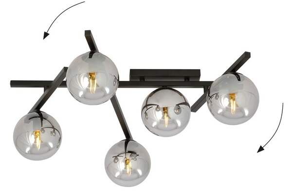 Lampadario da Soffitto in Acciaio e Vetro SMART 5 Nero 5xE14