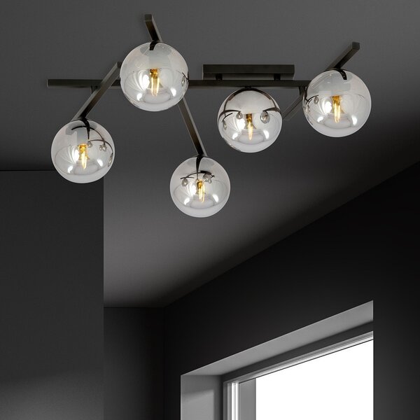 Lampadario da Soffitto in Acciaio e Vetro SMART 5 Nero 5xE14