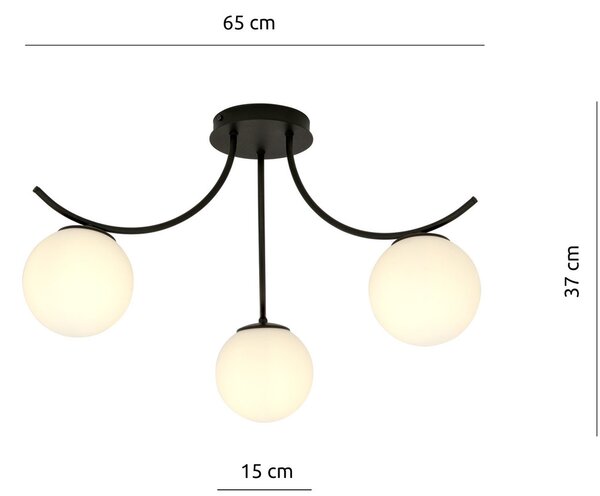 Lampadario da Soffitto in Acciaio e Vetro BOSTON 3 Nero 3xE14