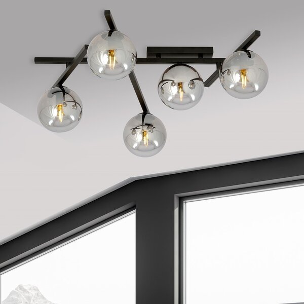 Lampadario da Soffitto in Acciaio e Vetro SMART 5 Nero 5xE14