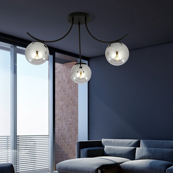 Lampadario da Soffitto in Acciaio e Vetro BOSTON 3 Nero 3xE14