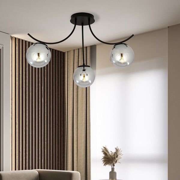 Lampadario da Soffitto in Acciaio e Vetro BOSTON 3 Nero 3xE14