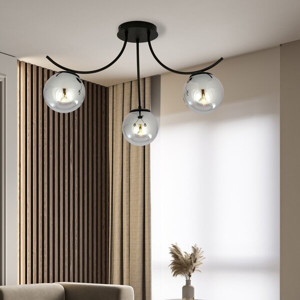 Lampadario da Soffitto in Acciaio e Vetro BOSTON 3 Nero 3xE14