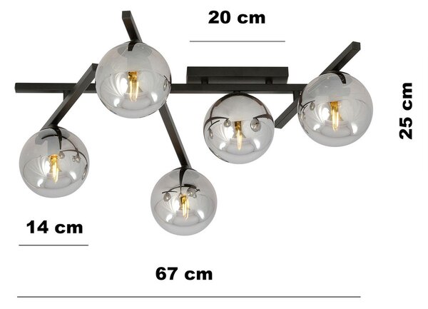 Lampadario da Soffitto in Acciaio e Vetro SMART 5 Nero 5xE14