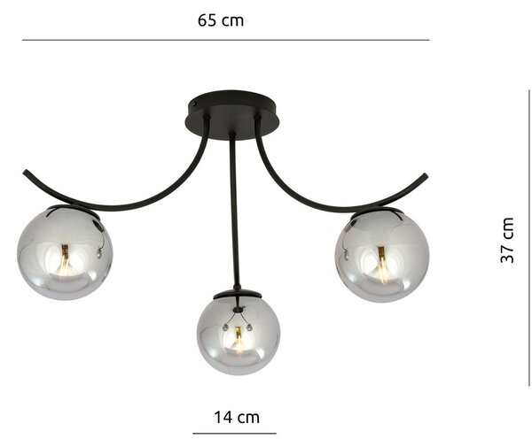 Lampadario da Soffitto in Acciaio e Vetro BOSTON 3 Nero 3xE14